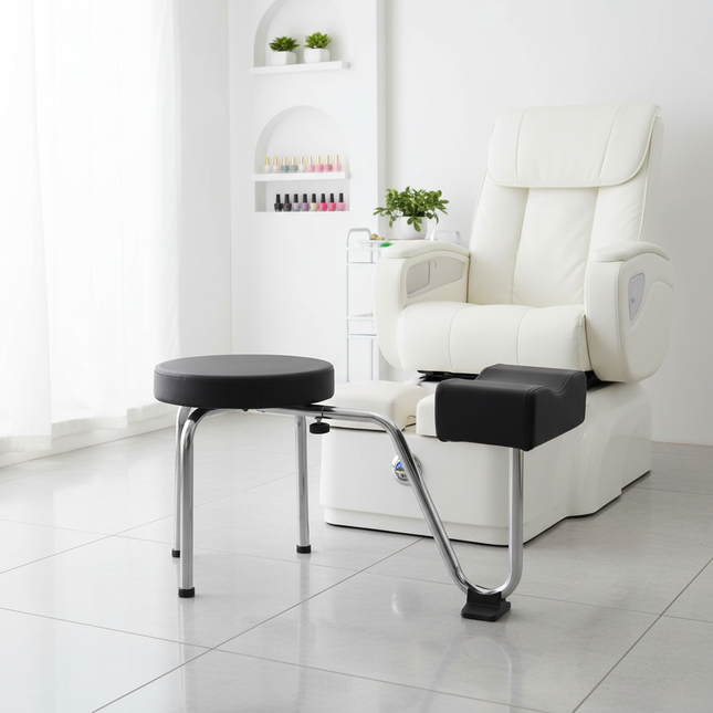 Pedicure Stool Chair Beauty Salon Lift Stool Footrest Nail Bench Height Adjustable 10KG Load-bearing White/Black - gallery 1