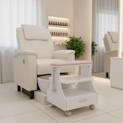 3-tier Foot Rest Manicure Stool Pedicure Cart Footbath Trolley with 4 Casters for Beauty Salon Stores 50kg White/Black/Pink - gallery 1