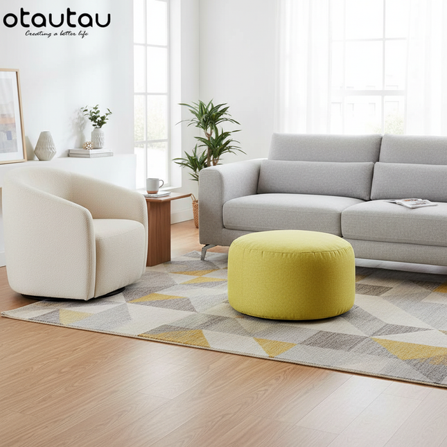 OTAUTAU Round Stool D30cm*H20cm Linen Bean Bag Ottoman with Filling Beanbag Pouf Footstool Tatami Futon Puff JD001 - gallery 1