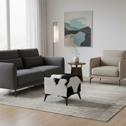 ‌Faux Leather Ottoman, Plush Entryway Bench, Velvet Square Stool, Minimalist Footrest for Bedroom/Balcony with Non-Skid Base - gallery 1