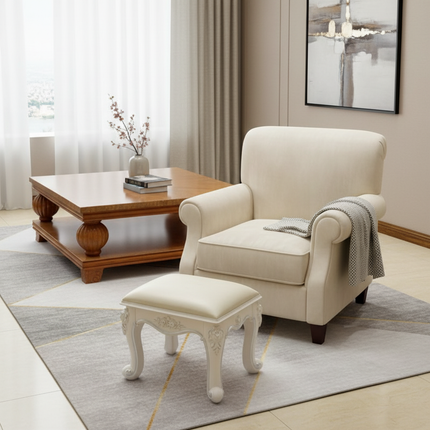 Retro Fabric Dressing Chair, Child Round Stool, Dressing Seat, Home Furniture, Living Room Dinning Chair, ABS Leg, Round Ottoman - gallery 2