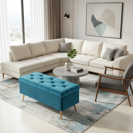 Velvet Ottoman Bench for Living Room Nordic Design Shoe Changing Stool with Storage Bedroom Bed End Seat Modern - gallery 2