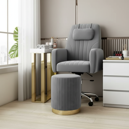 Scandinavian Velvet Makeup Stool - Swivel Vanity Chair with Gold Legs, Instagrammable Nail Salon Stool for Bedroom & Living Room - gallery 2