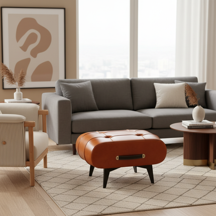 Light Luxury High-End Multi-Use Leather Platform Stool for Living Room Coffee Table Sofa Footrest Shoe Storage Doorway - gallery 2