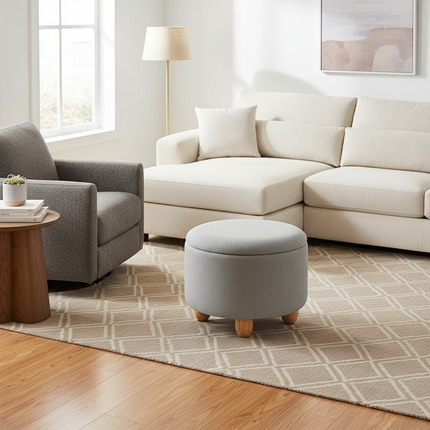 WOLTU Foldable Ottoman Storage Pouf Upholstered Stool with Lid Pine Legs Space Saving for Living Room Bedroom Home Decal - gallery 2