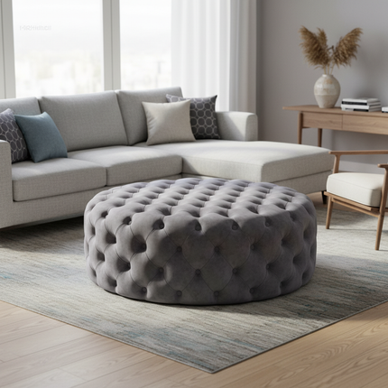 Nordic Living Room Ottoman Round Button Velvet Shoe Changing Stool Apartment Living Room Light Luxury Home Small Makeup Stool - gallery 2