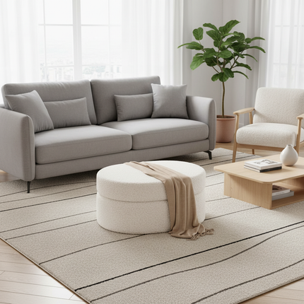 Modern Oval Storage Ottoman Upholstered Fabric Footrest Stool with Hidden Storage Vanity Bench for Bedroom Living Room - gallery 2