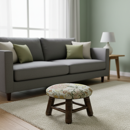 ‌Premium Velvet Upholstered Pouf Ottoman‌ - Solid Wood Leg Round Coffee Table Footrest European Style Extra Seat for Living Room - gallery 2