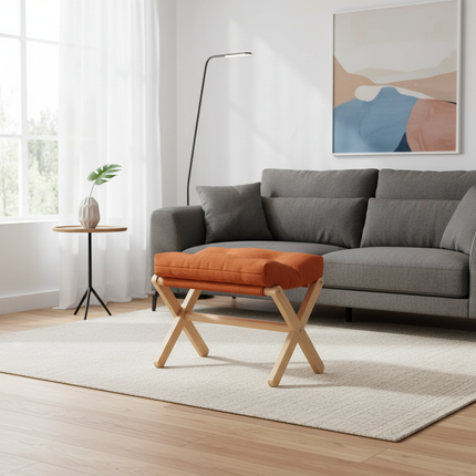 Solid Wood Shoe Changing Stool Footstool Sofa Rest Footstool, Folding Low Stool for The Entryway, Cotton-filled Cushion Stool - gallery 2