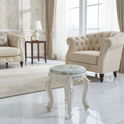 Retro Fabric Dressing Chair, Child Round Stool, Dressing Seat, Home Furniture, Living Room Dinning Chair, ABS Leg, Round Ottoman - gallery 2