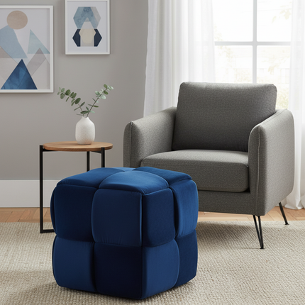 Velvet Ottoman Footstool, Living Room Woven Square Makeup Stool Decoration, Modern 43 X 43 X 46 Cm - gallery 2