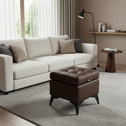 Solid Wood Storage Ottoman, Large Capacity Home Sofa Box, Movable Leather Bed End Bench, Wear-Resistant Entryway Shoe Stool - gallery 2