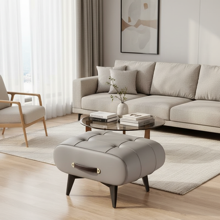 Foldable Foot Stool Extra Thick PU Leather & High-Density Foam, Portable Ottoman for Living Room/Bedroom/Office, Non-Slip Base - gallery 2