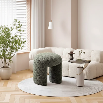 Lamb Wool Velvet Foot Stool Ottoman Nordic Makeup Stool Shoe Changing Stool Entrance Seating for Bedroom Living Room - gallery 2