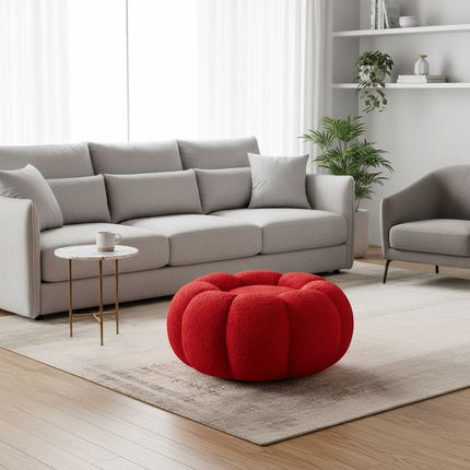 Pumpkin Sofa Low Stools Foot pedal Lamb Wool Shape Velvet Fabric Simple Modern Living Room Light Luxury Bedroom Round Ottomans - gallery 2