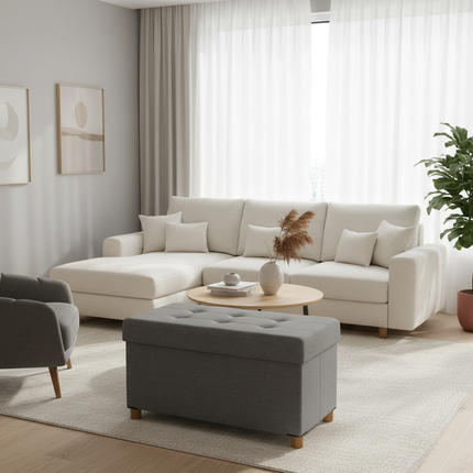 SONGMICS Storage Stool, Small Foldable Ottoman, 38 x 38 x 40 cm, Cube Footrest with Storage, Load up to 300 kg, for Living Room - gallery 2