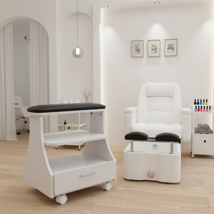 3-tier Foot Rest Manicure Stool Pedicure Cart Footbath Trolley with 4 Casters for Beauty Salon Stores 50kg White/Black/Pink - gallery 2