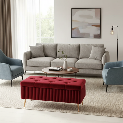 Velvet Ottoman Bench for Living Room Nordic Design Shoe Changing Stool with Storage Bedroom Bed End Seat Modern - gallery 2