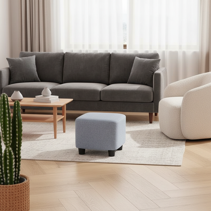 Solid Pine Square Wooden Stool Living Room Sofa Stool Customizable Stool with 4 Legs - gallery 2