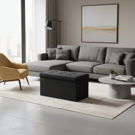 SONGMICS Storage Bench, Velvet Pouffe with Lid, with 2 Boxes, 38 x 76 x 38 cm, Load Capacity 300 kg, for Hallway, Living Room - gallery 2