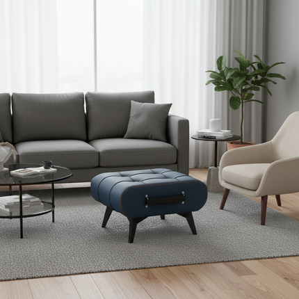 A high-quality oil-and-wax leather low stool, footstool, leather footrest stool, stylish multifunctional sofa side piece - gallery 2