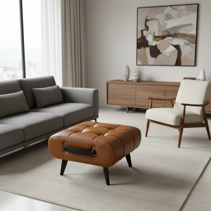 Small Foot Stool Ottoman PU Leather Rectangle Ottoman Footrest Bedside Step Stool with Wood Legs for Desk Living Room Bedroom - gallery 2