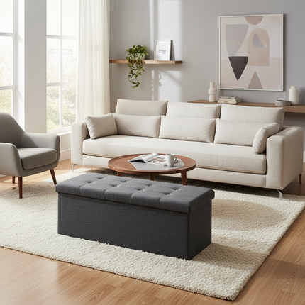 1PC Foldable Stool Home Ottoman Seat Bench Chest with Storage Space Organizer Box Living Room Furniture - gallery 2