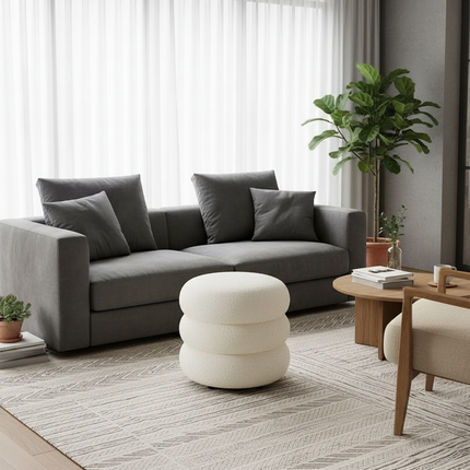 Creamy Household Stool Girls' Makeup Seat Bedroom Vanity Chair Soft Lamb Wool Pouf Minimalist Manicure Round Ottoman - gallery 2