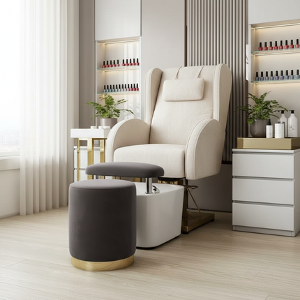 Scandinavian Velvet Makeup Stool - Swivel Vanity Chair with Gold Legs, Instagrammable Nail Salon Stool for Bedroom & Living Room - gallery 2