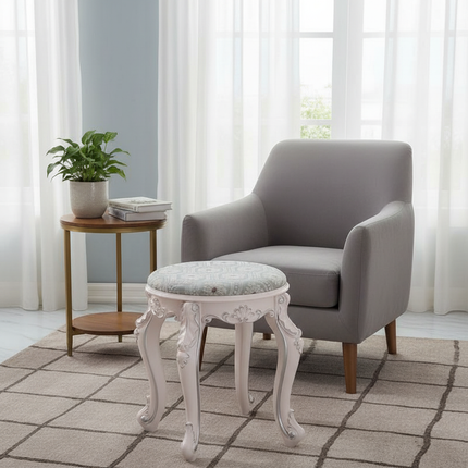 Retro Fabric Dressing Chair, Child Round Stool, Dressing Seat, Home Furniture, Living Room Dinning Chair, ABS Leg, Round Ottoman - gallery 2