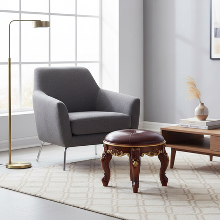 Retro Carved Small Stool Luxury Leather Cushion Creative Low Seat Elegant Room Sofa Chair Stylish Seating Decorative Footrest - gallery 2