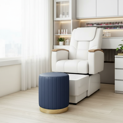 Scandinavian Velvet Makeup Stool - Swivel Vanity Chair with Gold Legs, Instagrammable Nail Salon Stool for Bedroom & Living Room - gallery 2