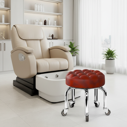 5-Wheel Metal Stool - Thickened Silent Low Stool with Sturdy Frame for Home/Foot Spa/Cosmetology/Kids - gallery 2