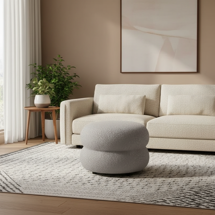 Creamy Household Stool Girls' Makeup Seat Bedroom Vanity Chair Soft Lamb Wool Pouf Minimalist Manicure Round Ottoman - gallery 2