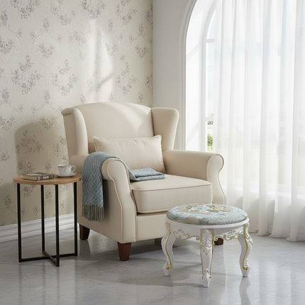 Retro Fabric Dressing Chair, Child Round Stool, Dressing Seat, Home Furniture, Living Room Dinning Chair, ABS Leg, Round Ottoman - gallery 2