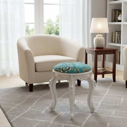 Retro Fabric Dressing Chair, Child Round Stool, Dressing Seat, Home Furniture, Living Room Dinning Chair, ABS Leg, Round Ottoman - gallery 2