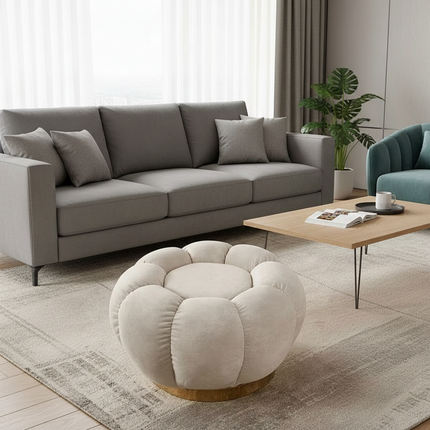 Pumpkin Sofa Low Stools Foot pedal Lamb Wool Shape Velvet Fabric Simple Modern Living Room Light Luxury Bedroom Round Ottomans - gallery 2