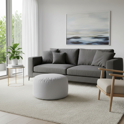 OTAUTAU Round Stool D30cm*H20cm Linen Bean Bag Ottoman with Filling Beanbag Pouf Footstool Tatami Futon Puff JD001 - gallery 2