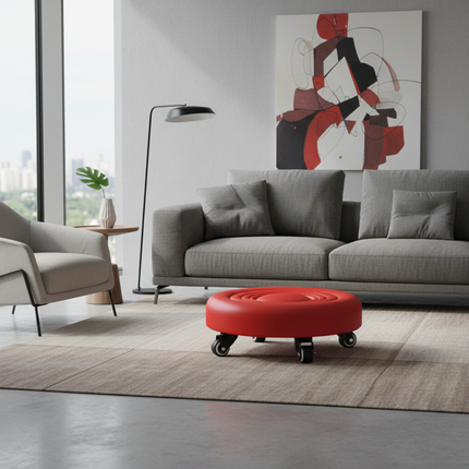 Leather Pulley Stool, Stable and Drop-Proof Low Height Rolling Stools with Universal Wheels for Home Office Fitness Garage Work - gallery 2