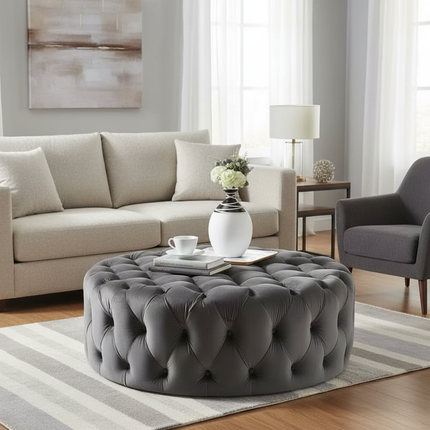 Velvet Round Ottoman Luxury Sofa Living Room Furniture Modern Bedroom Floor Pouf Clothing Store Shoes-changing Soft Stool B - gallery 2