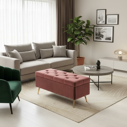 Velvet Ottoman Bench for Living Room Nordic Design Shoe Changing Stool with Storage Bedroom Bed End Seat Modern - gallery 2