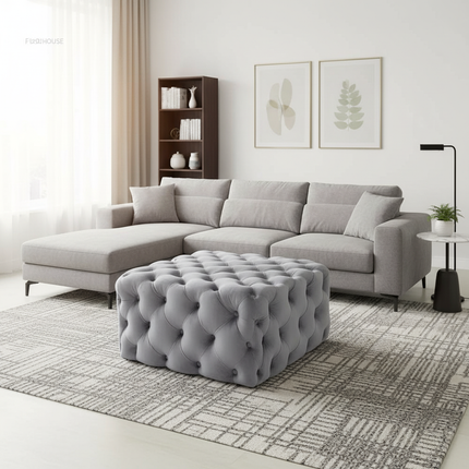 Nordic Living Room Ottoman Round Button Velvet Shoe Changing Stool Apartment Living Room Light Luxury Home Small Makeup Stool - gallery 2