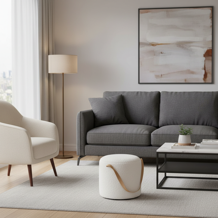 Lamb Velvet Round Stool for Living Room, Multi-Purpose Ottoman for Sofa & Coffee Table, Compact Home Decor Stool​ - gallery 2