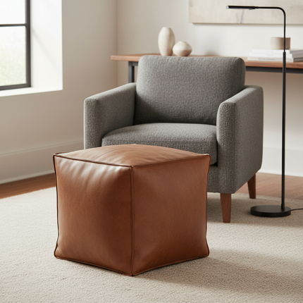 Foot Rest Non-Slip Storage Stool Large Capacity Waterproof Unstuffed Cushion Cover Stackable Thicken Leather Pouf Shoe-changing - gallery 2