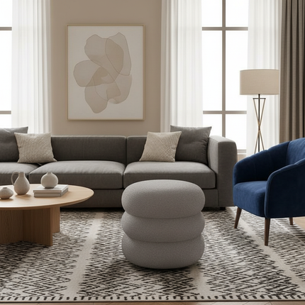 Creamy Household Stool Girls' Makeup Seat Bedroom Vanity Chair Soft Lamb Wool Pouf Minimalist Manicure Round Ottoman - gallery 2