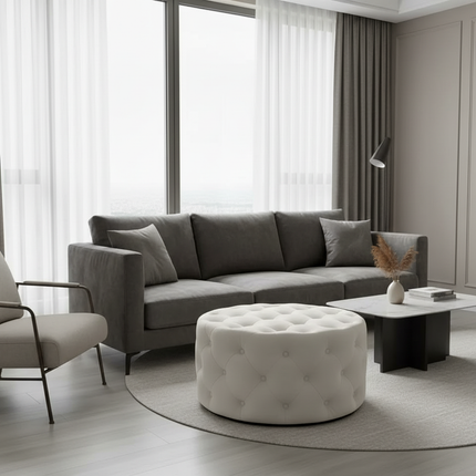 60cm Nordic Velvet Stool Round Pouf Ottoman Vintage Makeup Stool Living Room Footrest Soft Bedroom Bench Shoe Changing Stool - gallery 2