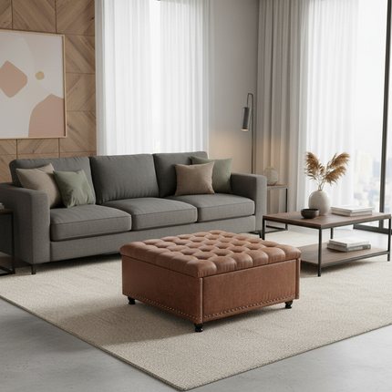 REDLIFE 35" Large Square Storage Ottoman Bench, Upholstered Coffee Table ,Lift Top Storage Ottoman Tufted Fabric for Living Room - gallery 2