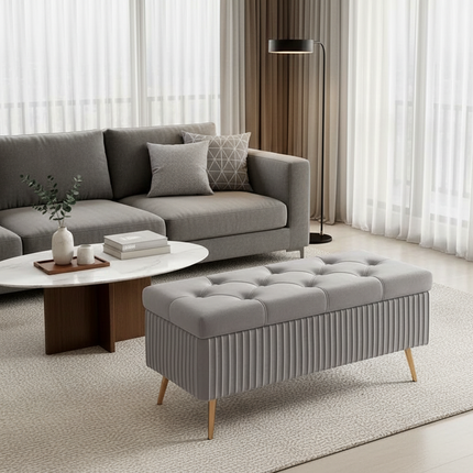 Velvet Ottoman Bench for Living Room Nordic Design Shoe Changing Stool with Storage Bedroom Bed End Seat Modern - gallery 2