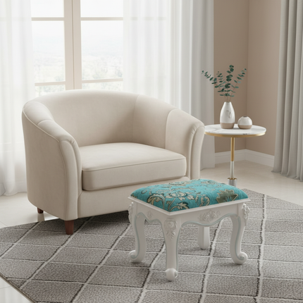 Retro Fabric Dressing Chair, Child Round Stool, Dressing Seat, Home Furniture, Living Room Dinning Chair, ABS Leg, Round Ottoman - gallery 2