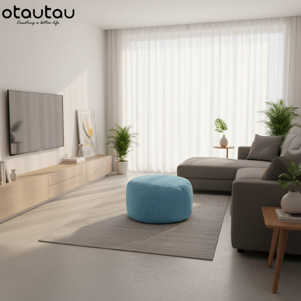 OTAUTAU Round Stool D30cm*H20cm Linen Bean Bag Ottoman with Filling Beanbag Pouf Footstool Tatami Futon Puff JD001 - gallery 2